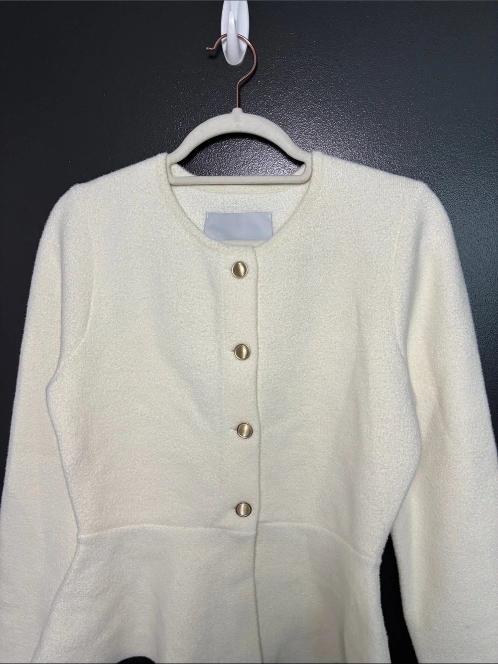 NWT NVLT Cream NVLT Sculpted Knit Collarless Blazer Jacket  Peplum Sz S - Picture 5 of 9
